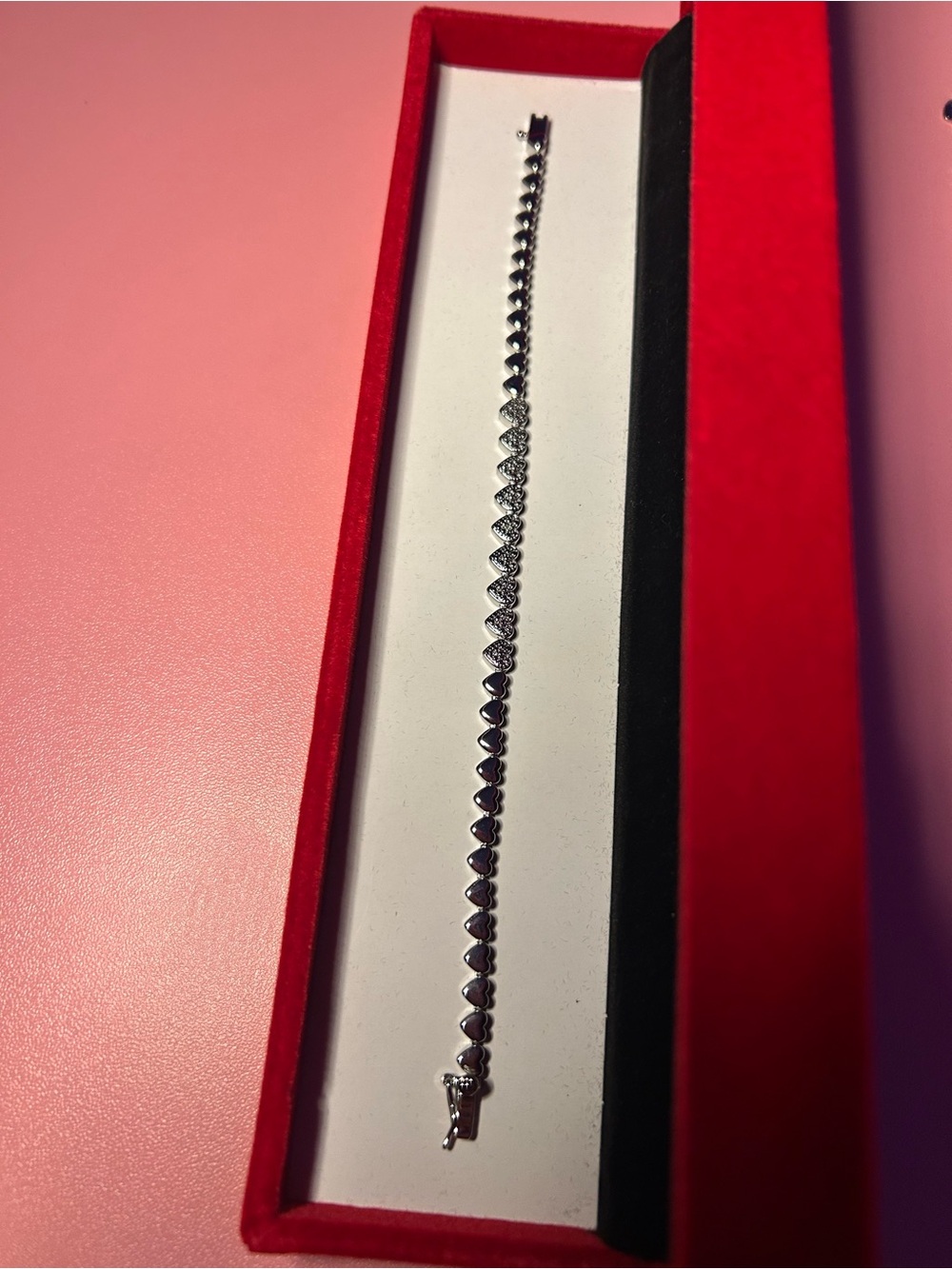 Diamond Sterling Silver Heart Link Bracelet in Black
